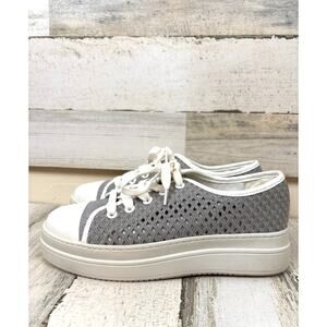J/Slides Natasha Womens 6.5 Gray Crochet Platform Lace Up Sneaker Low Top